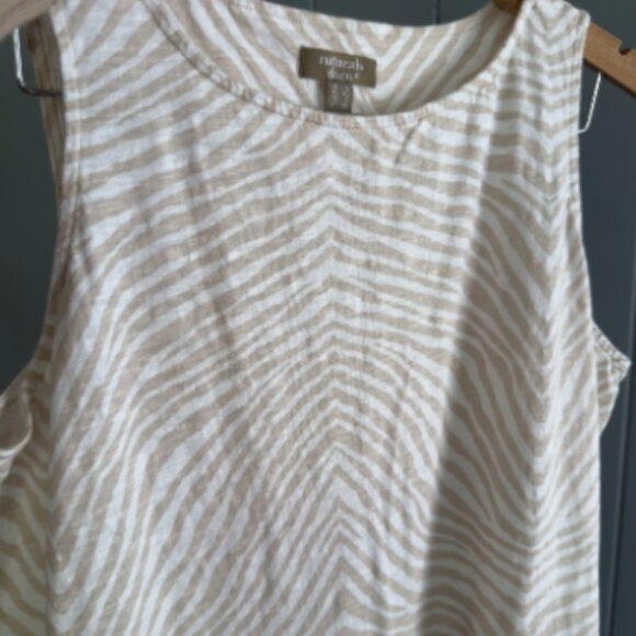 Naturals D&Co linen blend midi dress L zebra stripe neutral Euro summer tank - Picture 4 of 4